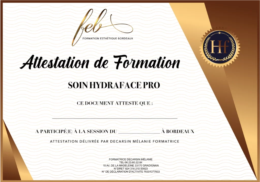 Attestaion de la formation hydarte Pro