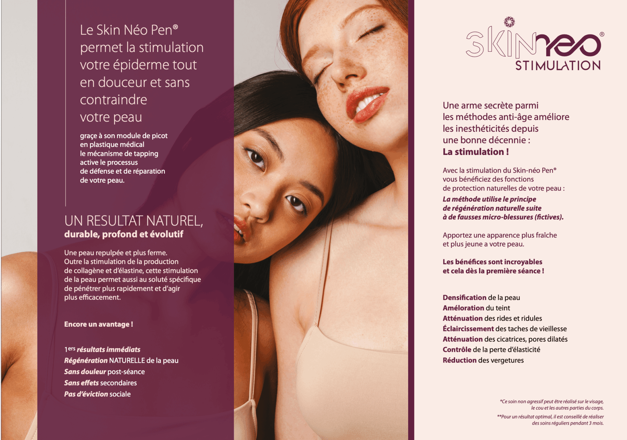 SkinNéo Stimulation, dispositif esthétique pour la stimulation douce de l'épiderme, sans douleur ni effets secondaires, avec résultats visibles et durables.